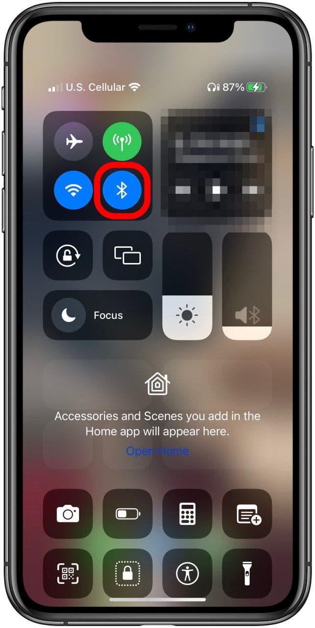 bluetooth icon in iphone control center