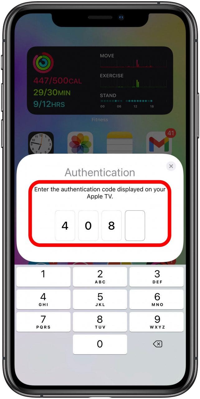 Enter the authentication code that is displayed on your Apple TV.