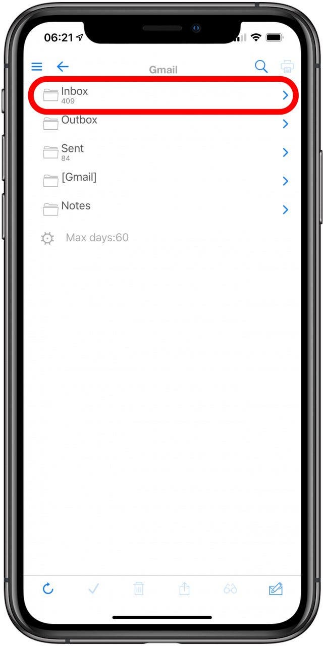 Tap the place you want to save emails from, for example, Inbox.