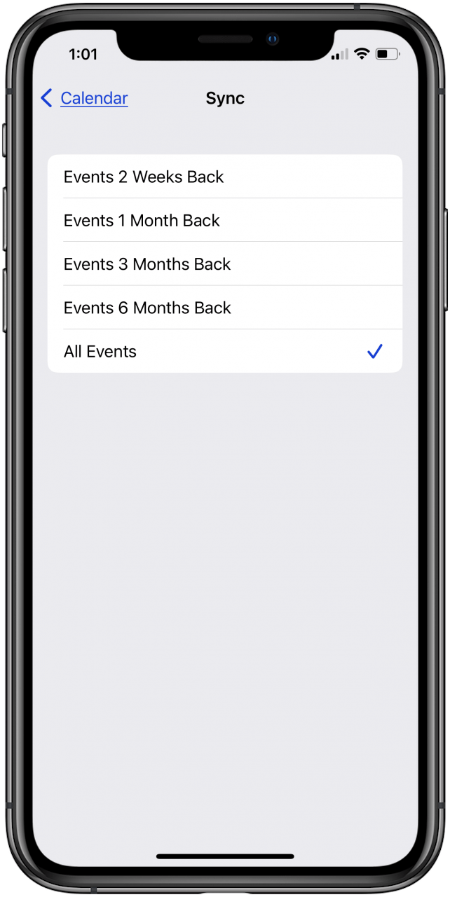 choose the length of time to sync calendar events