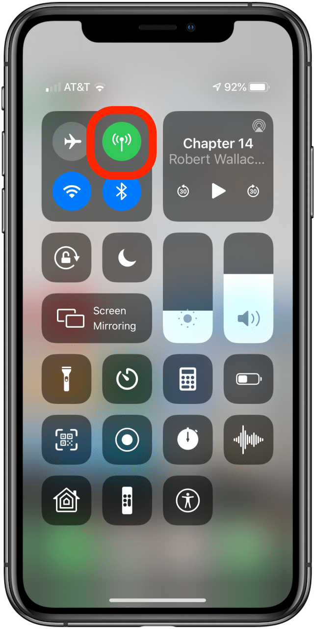 AirPods cutting out: iPhone control center with wireless icon highlighted