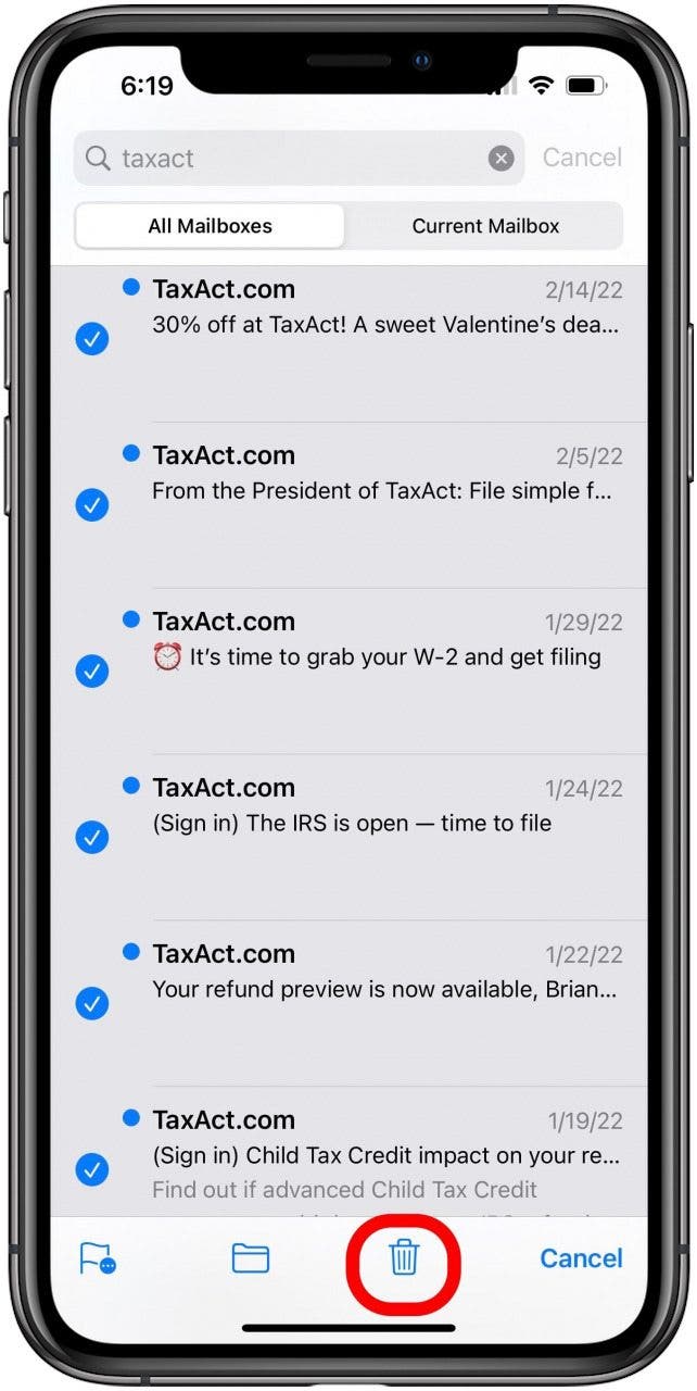 how to delete emails on iphone 6