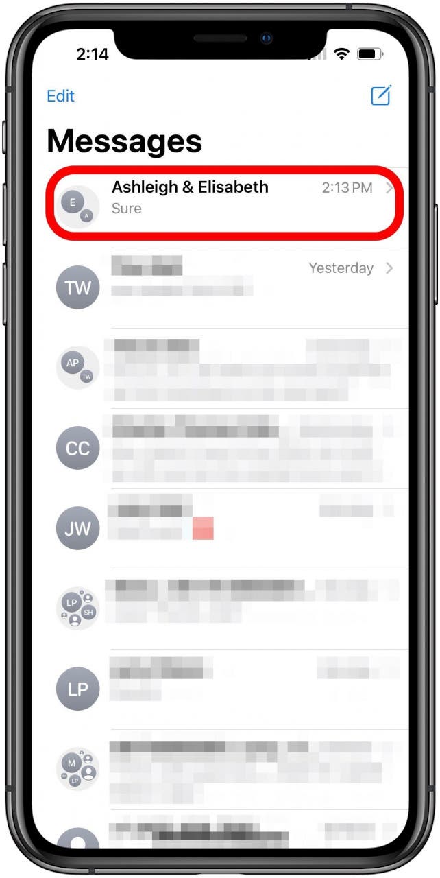 Messages app screen with a group text marked.