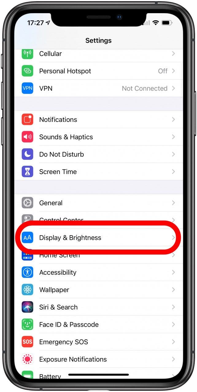Tap Display & Brightness.