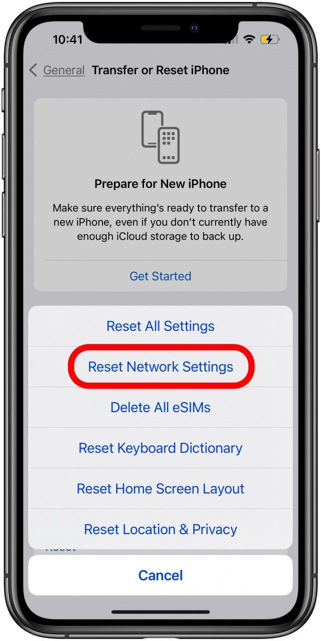 reset network settings if phone won't connect to wifi