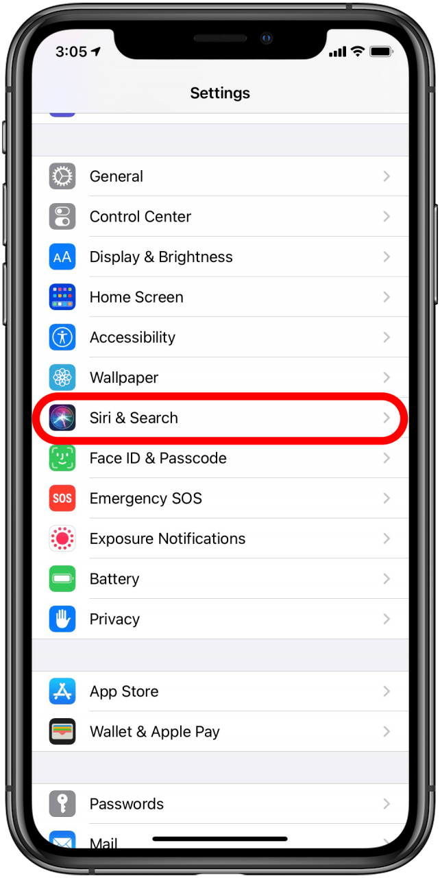 Tap on Siri & Search