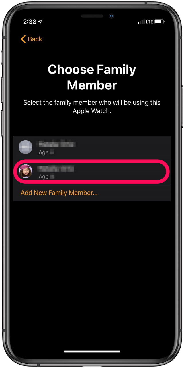 Choose a family member to assign the Apple Watch to