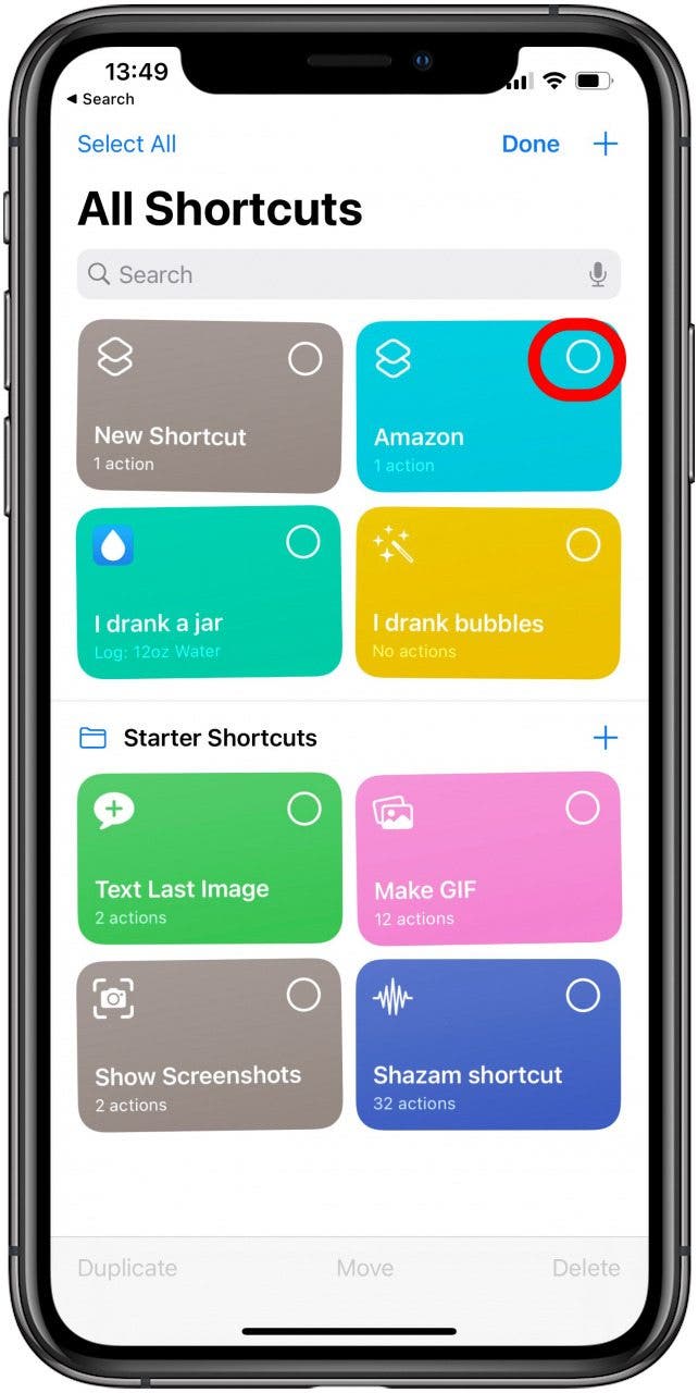 Select a shortcut to delete in My Shortcuts app