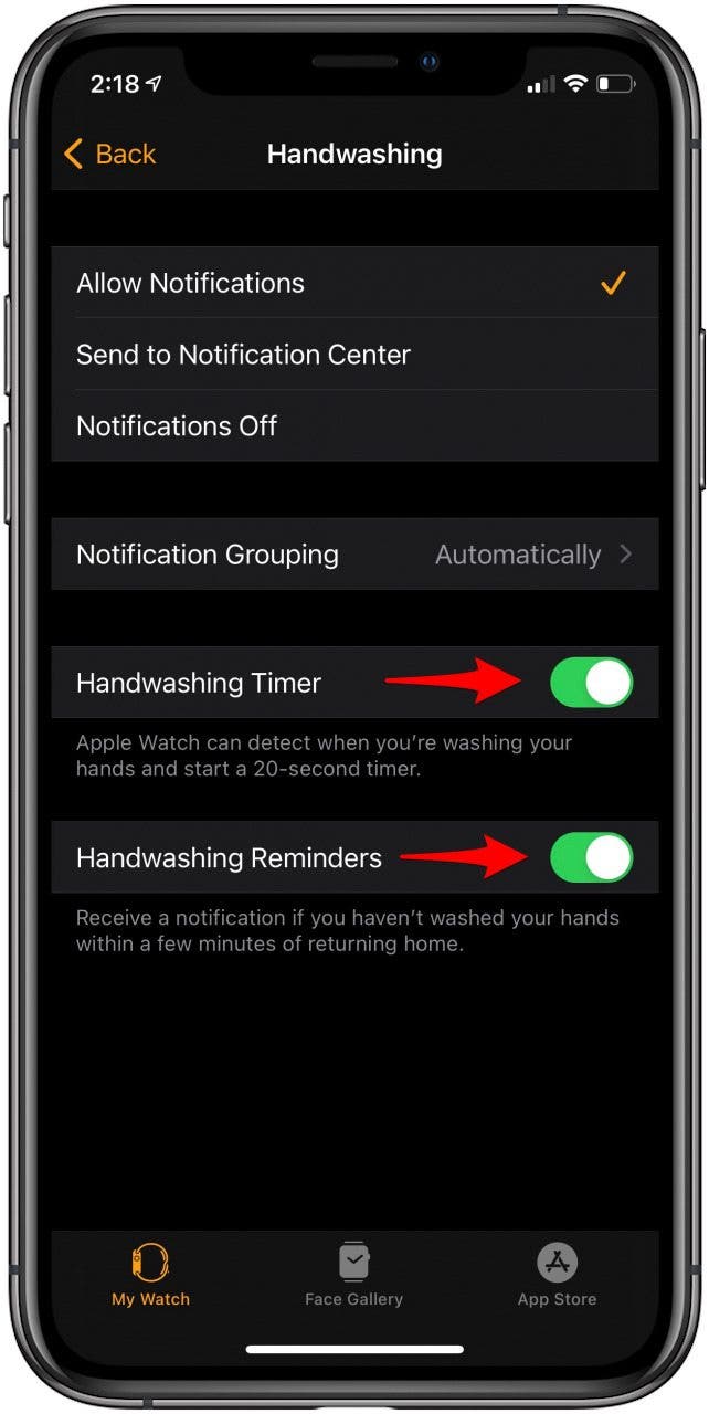 Customize your toggles for handwashing timer and handwashing reminders