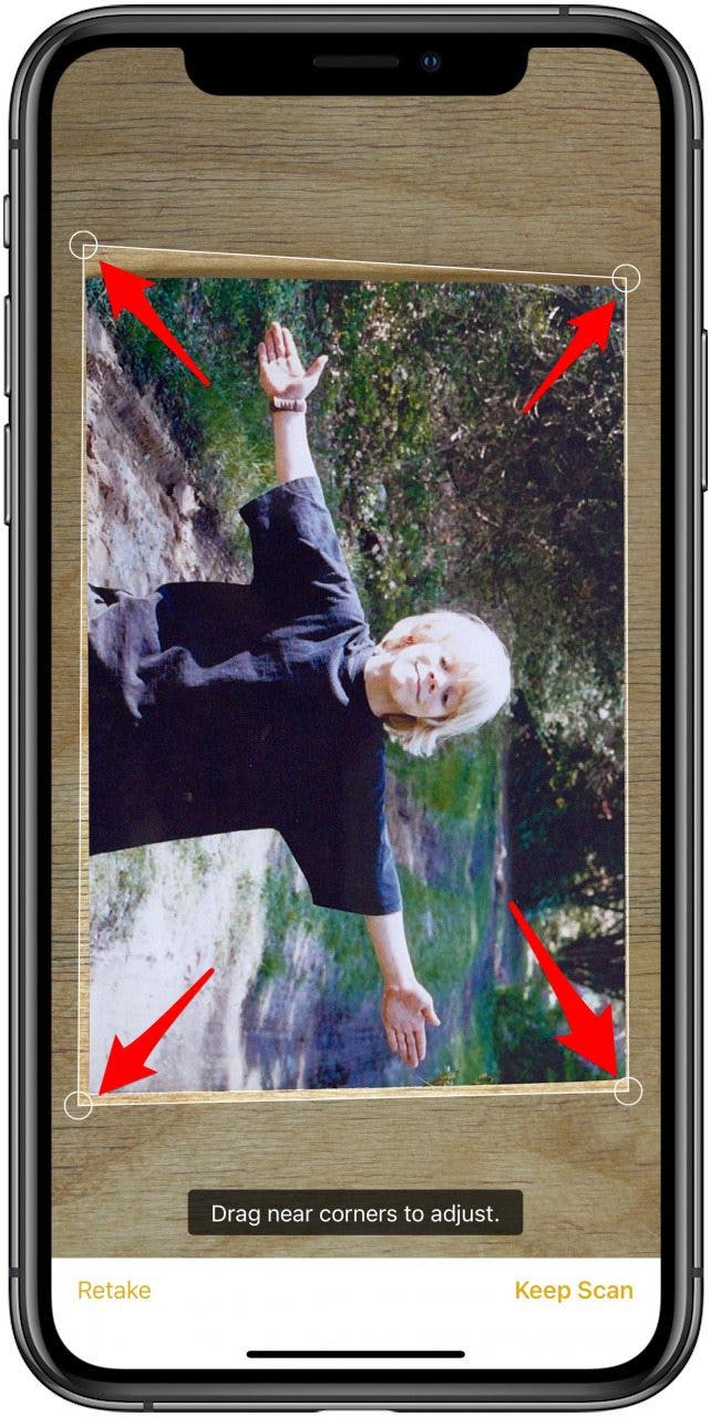 Crop the photo as necessary in the Notes app