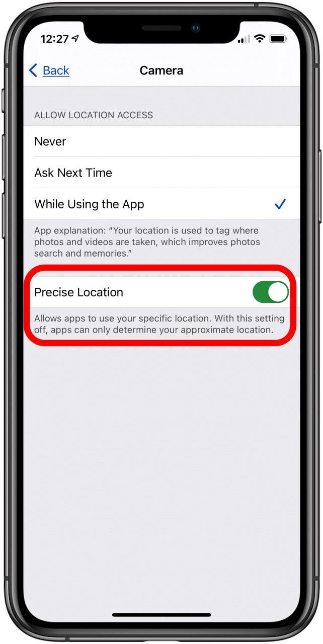 toggle on precise location