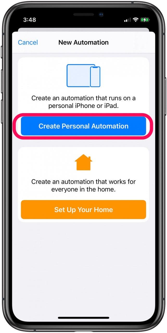 Select Create Personal Automation