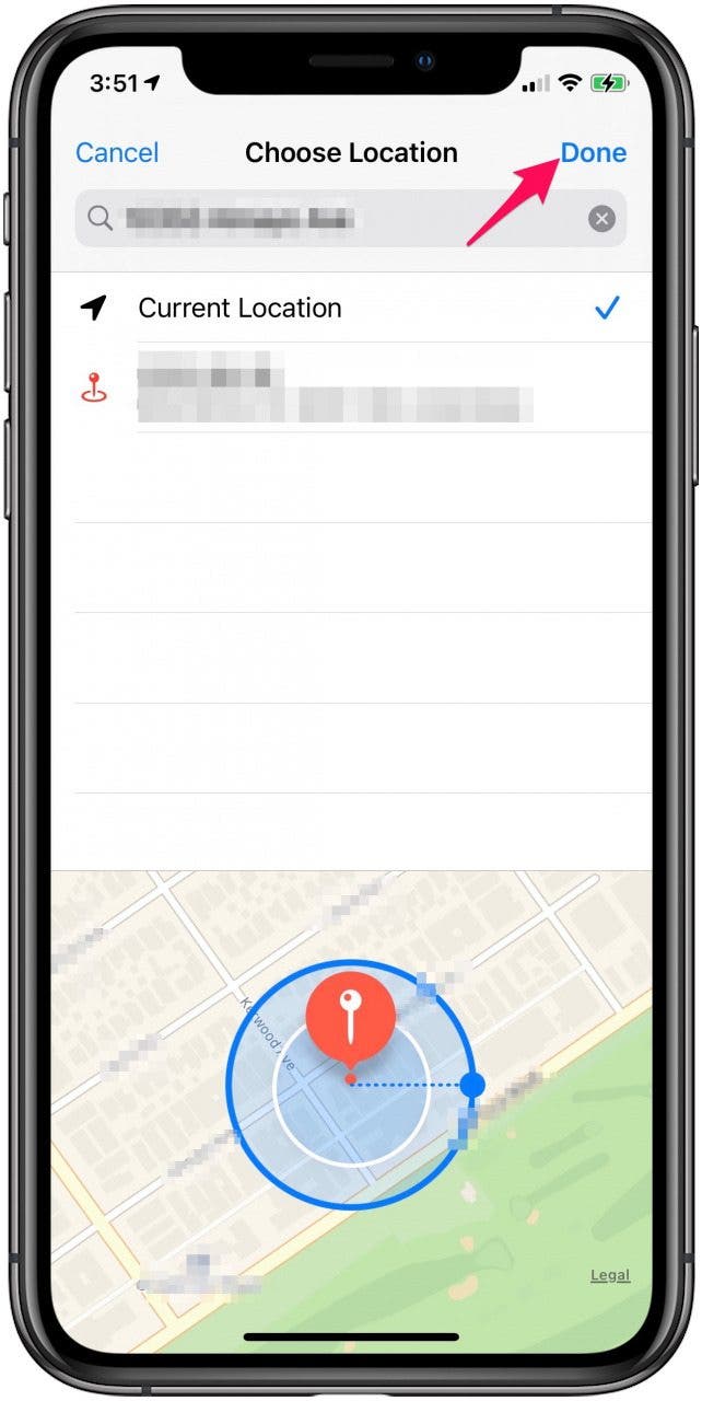 Confirm your location and tap Done to save.