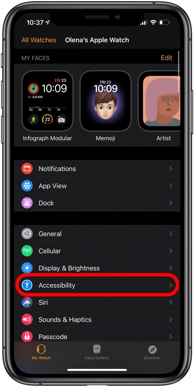 Tap Accessibility in the Watch app.
