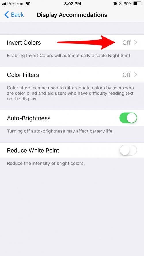 invert colors iphone