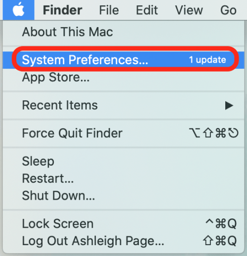 Click the Apple menu and open system preferences